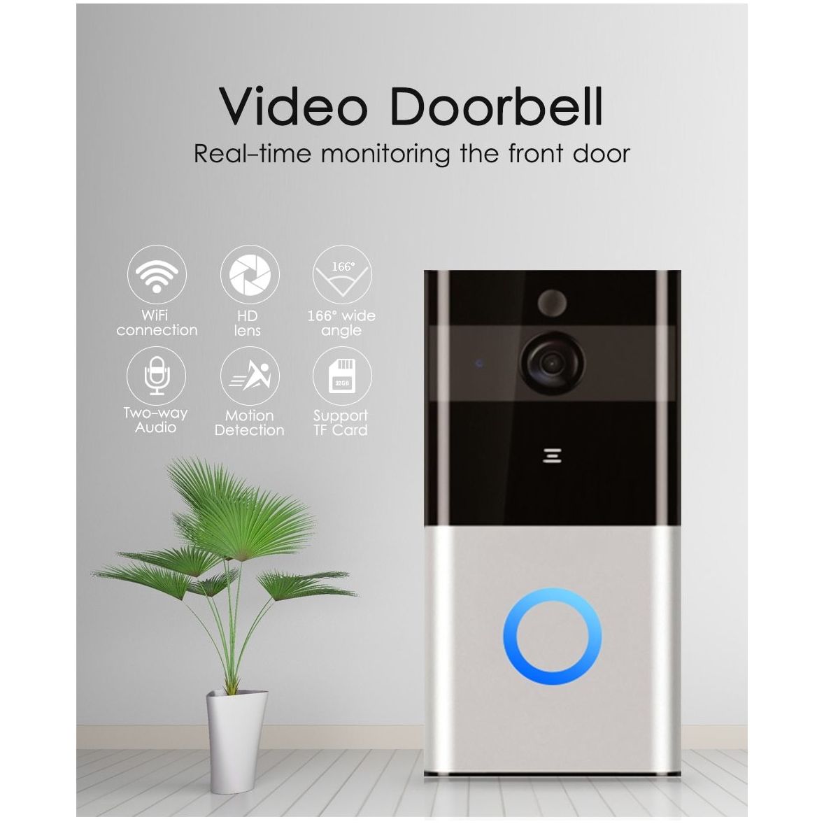 Marlboze 720P WIFI Visual Doorbell Wireless Intercom Doorbell PIR Motion Detection Night View SD card Video Smart Doorbell Ring