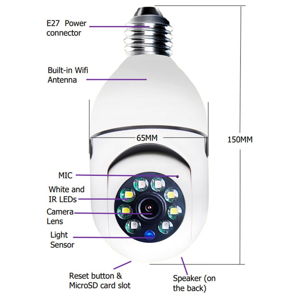WiFi CAMERA 1080P Bulb 4X Zoom Camera E27 Home 5GWiFi Alarm Monitor