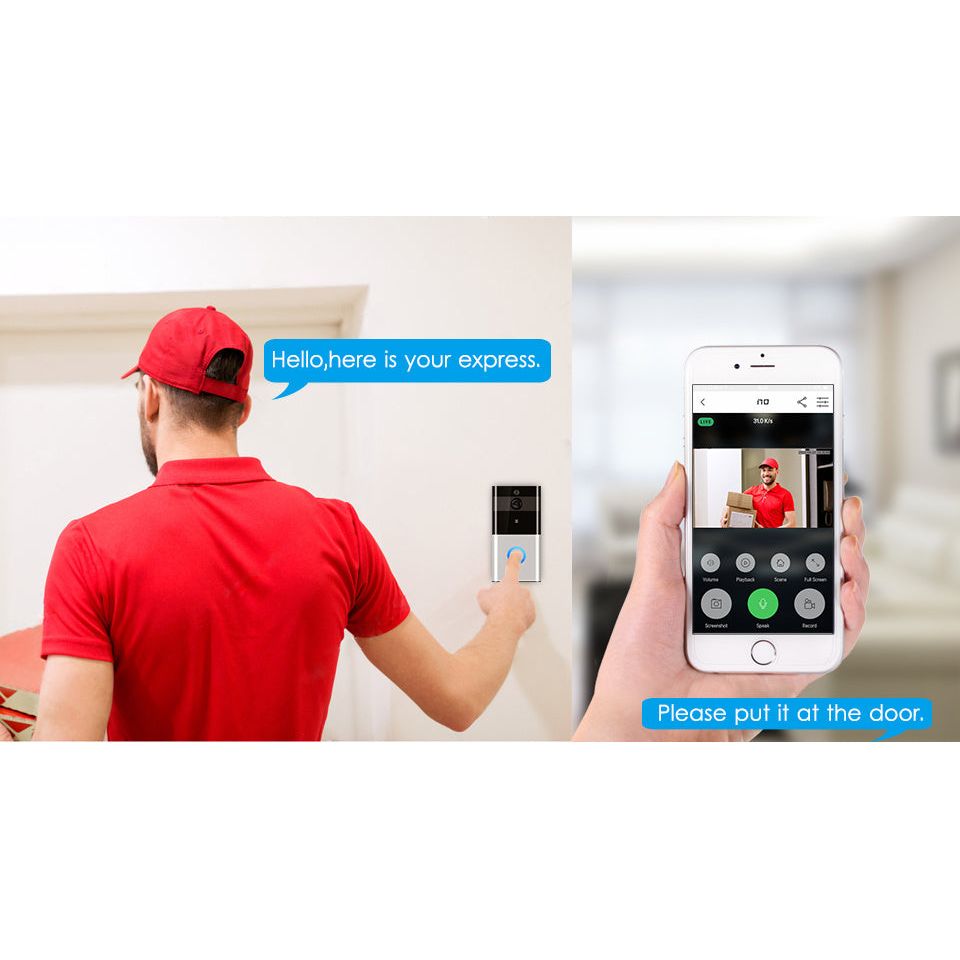 Marlboze 720P WIFI Visual Doorbell Wireless Intercom Doorbell PIR Motion Detection Night View SD card Video Smart Doorbell Ring
